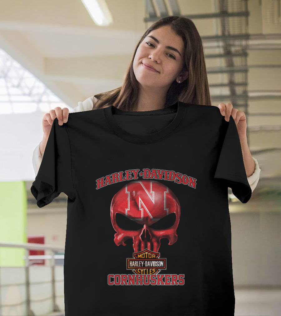 Harley Davidson Nebraska Cornhuskers Skull T-Shirt