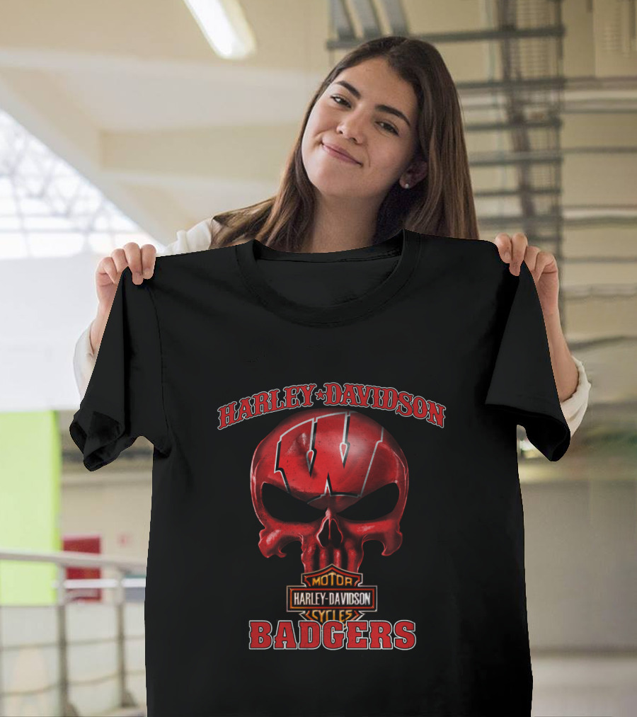 Harley Davidson Skull Wisconsin Badgers T-Shirt