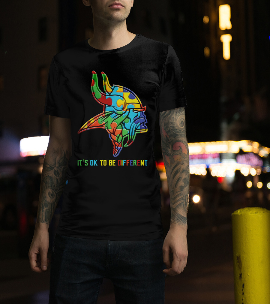 Vikings It's OK To Be Different Colorful Puzzle Viking Helmet T-Shirt