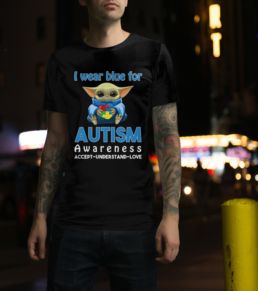 I Wear Blue For Autism Awareness Accept Understand Love Puzzle Baby Alien T-Shirt