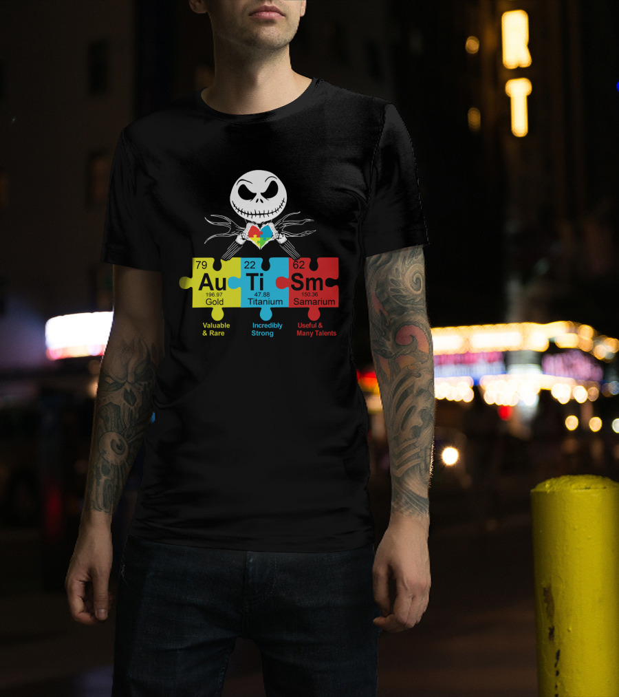 Autism Gold Titanium Samarium Jack Skellington Puzzle Elements T-Shirt