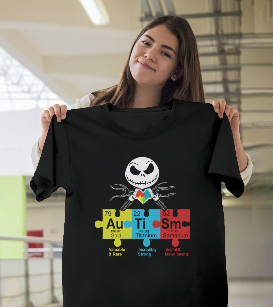 Autism Gold Titanium Samarium Jack Skellington Puzzle Elements T-Shirt