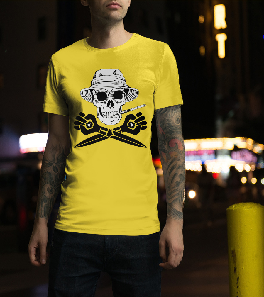 Hunter Thompson Skull Smoking With Hat And Scissors T-Shirt