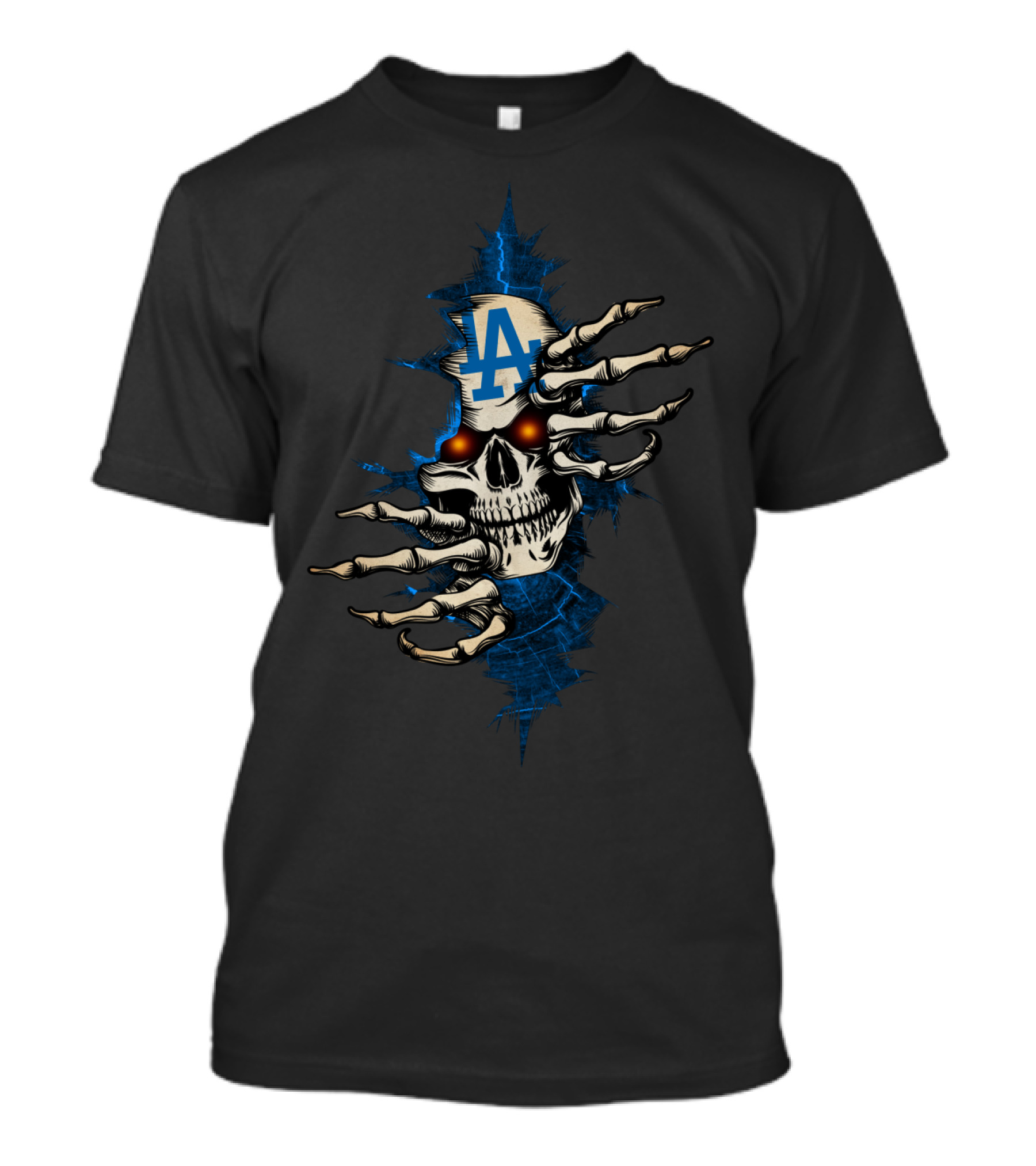 Skull LA Dodgers Logo With Skeleton Hands T-Shirt