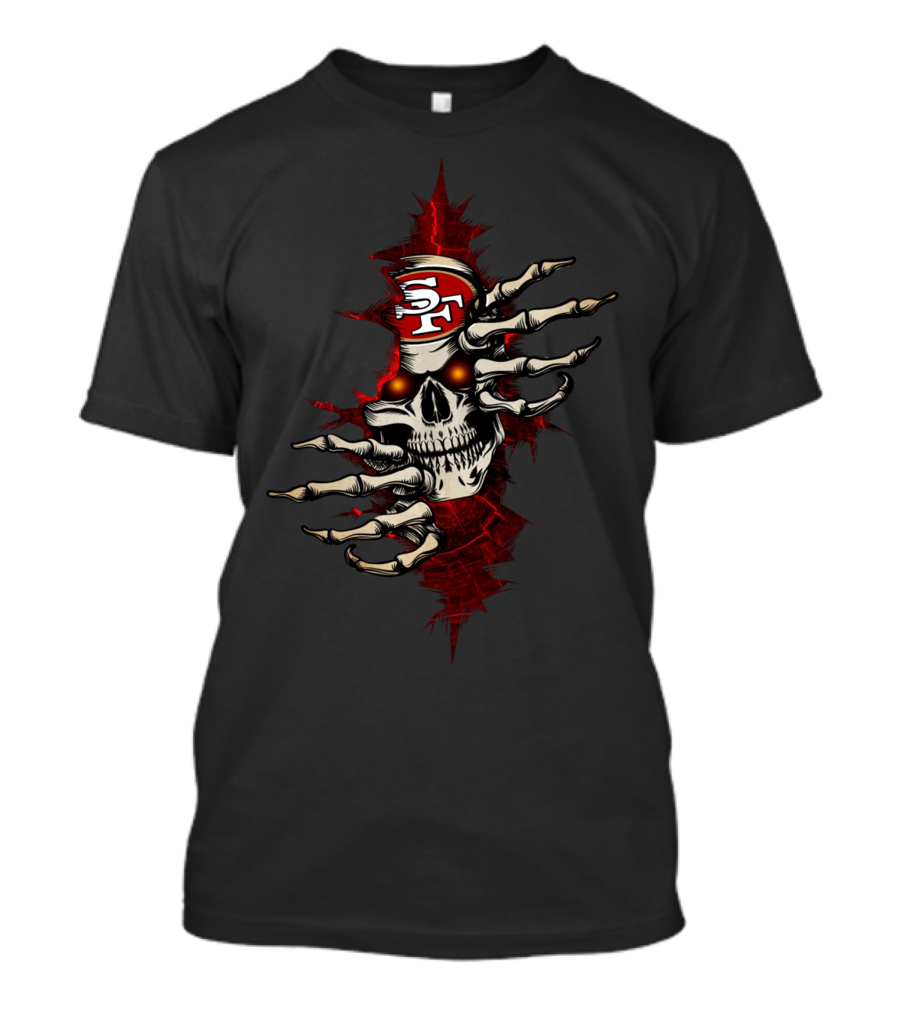 Skull With 49ers Logo And Skeleton Hands T-Shirt