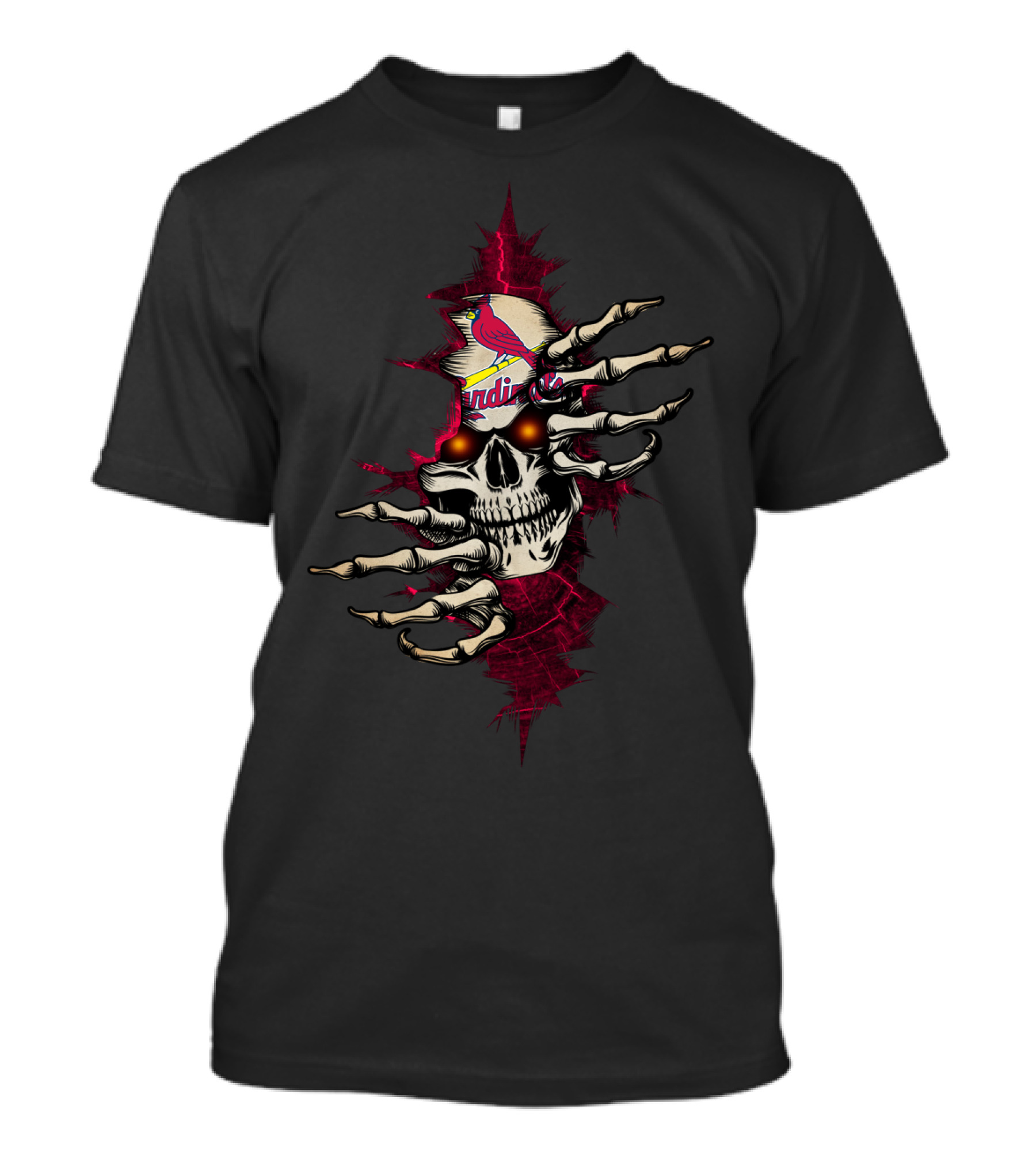 Skull Stl Cardinals Bird Logo Red Eyes Skeleton Hands T-Shirt