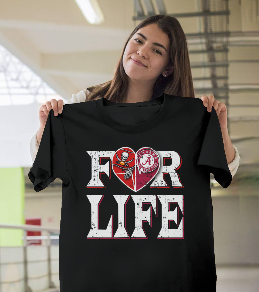 For Life Buccaneers Alabama Crimson Tide Heart T-Shirt