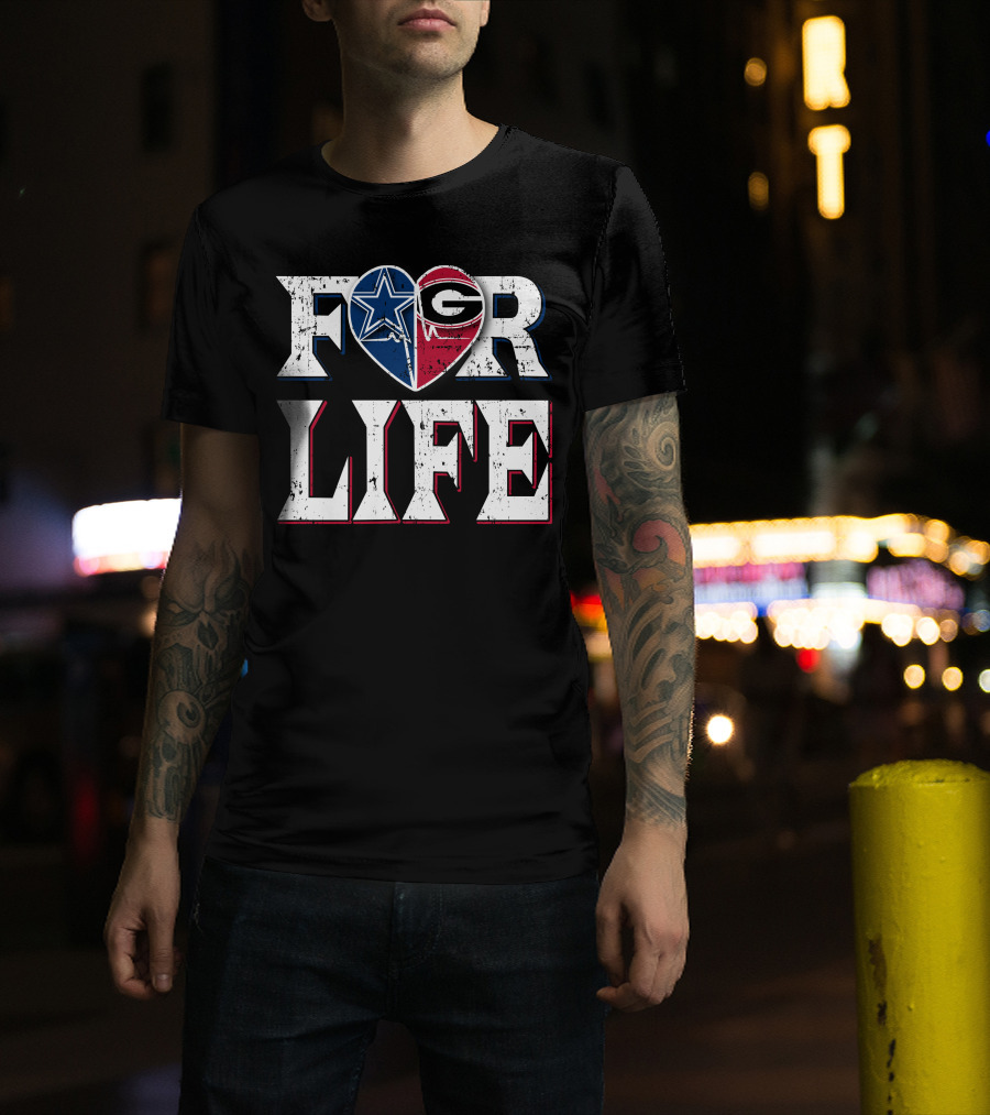 For Life Cowboys Georgia Bulldogs Heart Split T-Shirt