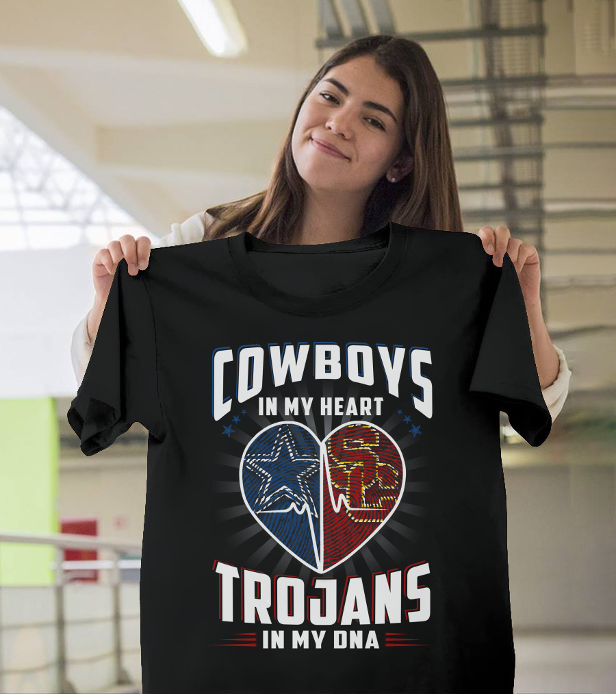 COWBOYS IN MY HEART TROJANS IN MY DNA T-Shirt