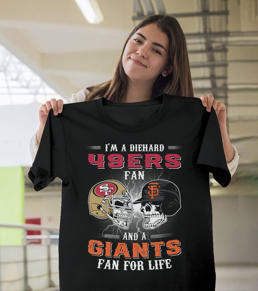 49ers Fan And A Giants Fan San Francisco Football And Baseball Helmets T-Shirt