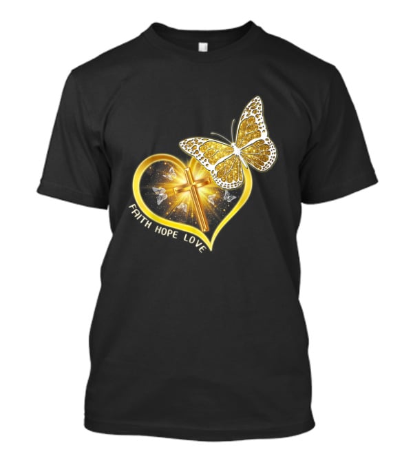Faith Hope Love Butterfly Heart Christian Cross Jesus T-Shirt