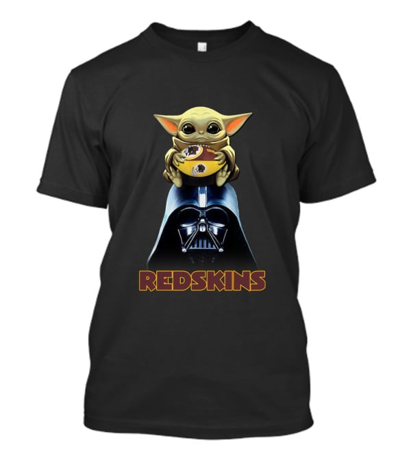 Redskins Baby Yoda Holding Football On Darth Vader Helmet T-Shirt