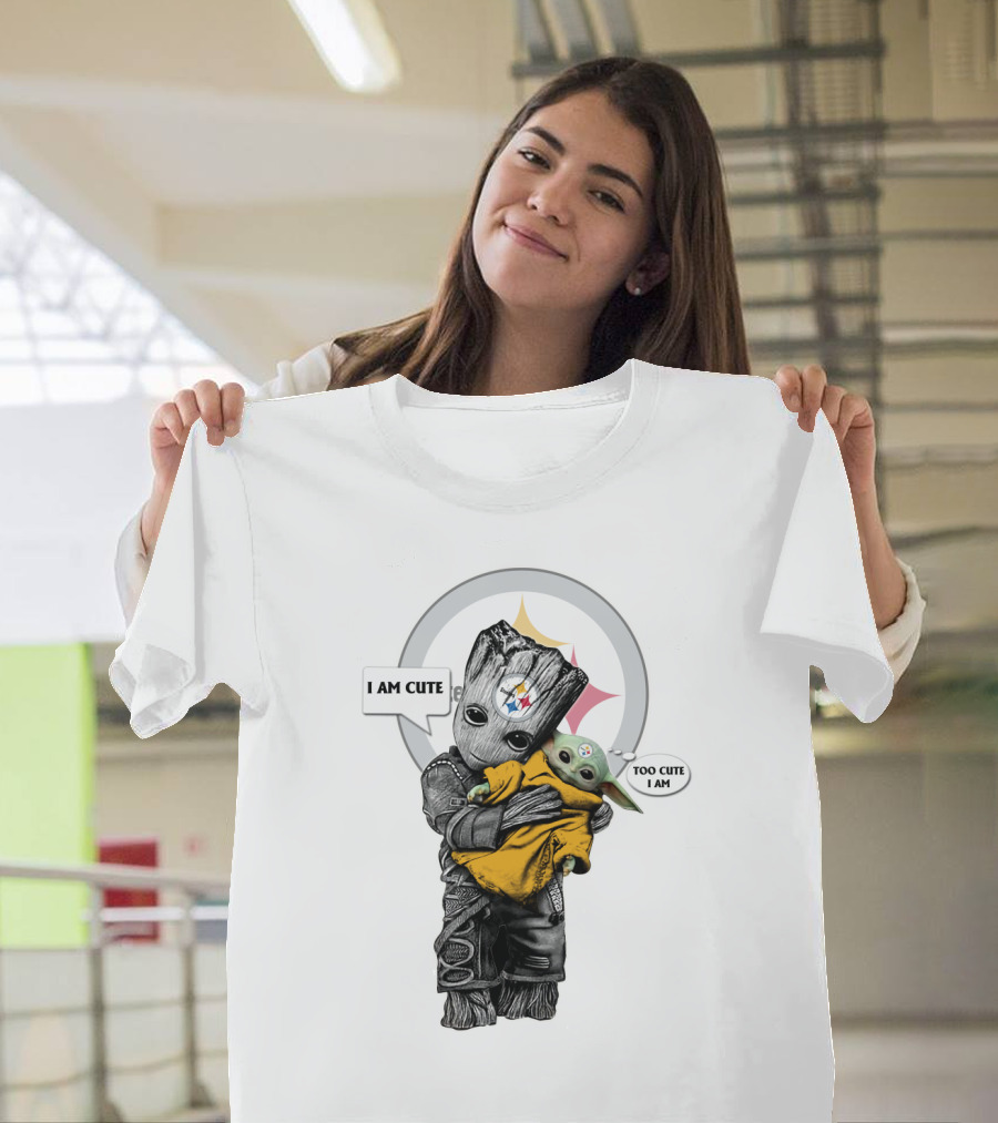 I AM CUTE TOO CUTE I AM Steelers NFL Yoda Groot T-Shirt