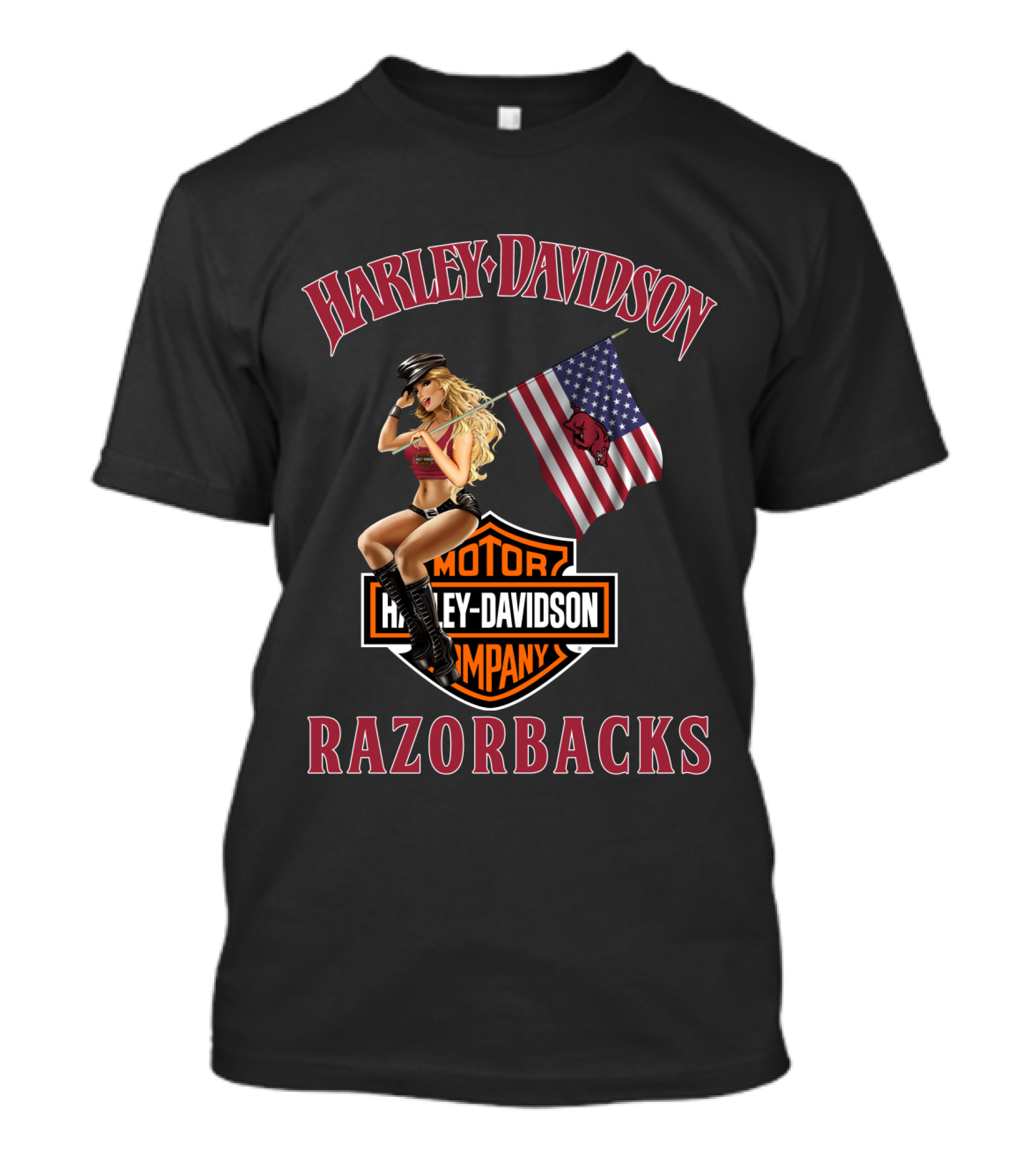 Harley Davidson Razorbacks American Flag T-Shirt