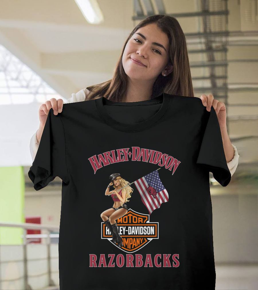 Harley Davidson Razorbacks American Flag T-Shirt