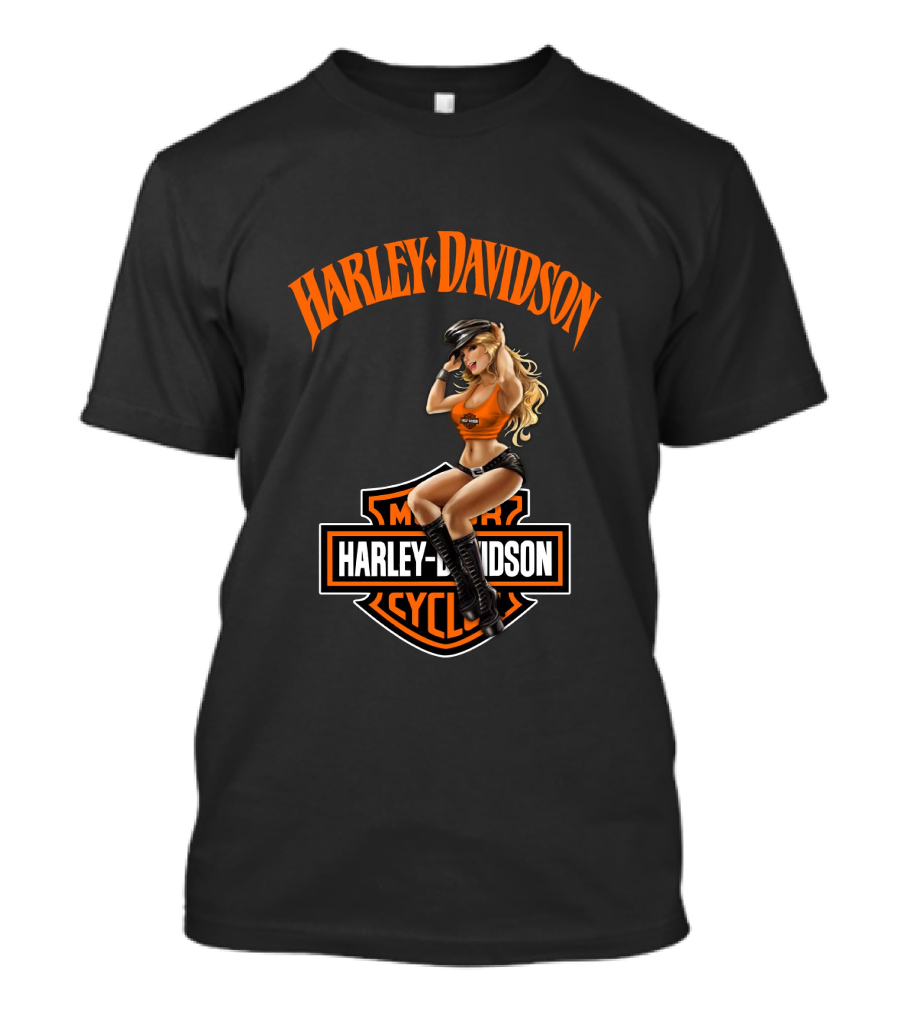 Harley Davidson Motorcycles Logo With Pin-Up Girl T-Shirt