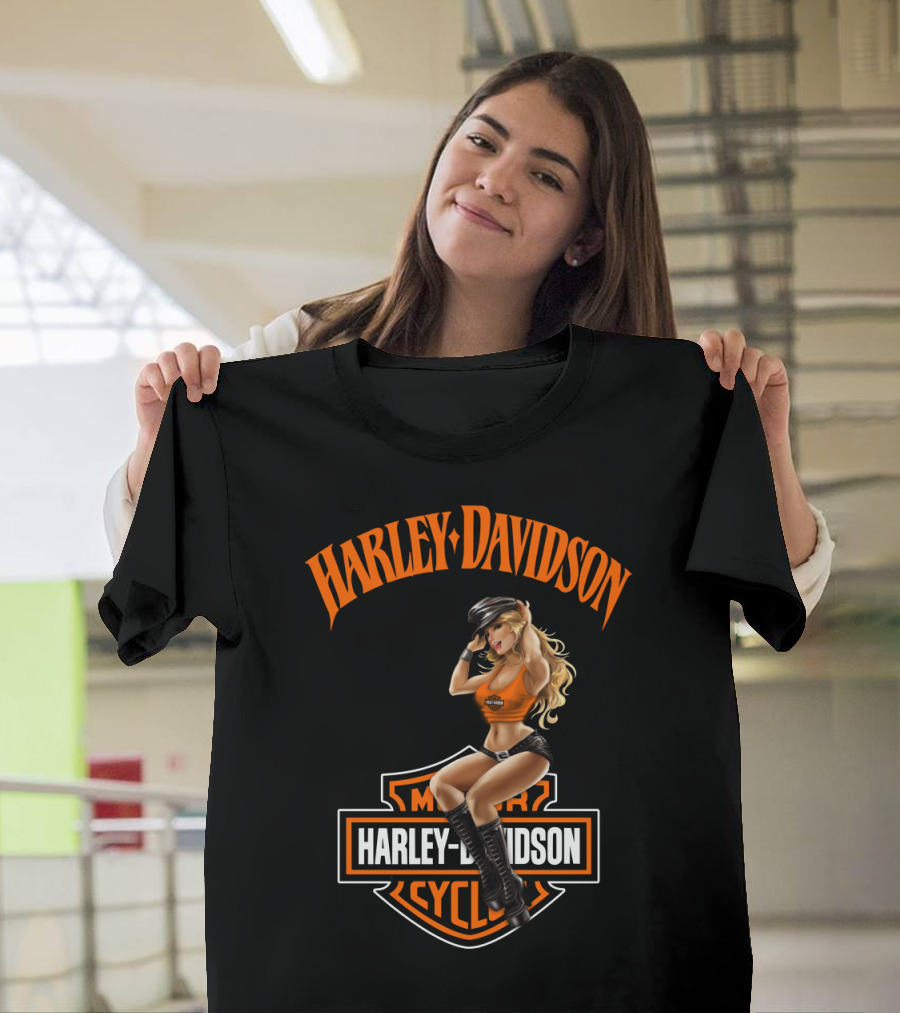 Harley Davidson Motorcycles Logo With Pin-Up Girl T-Shirt