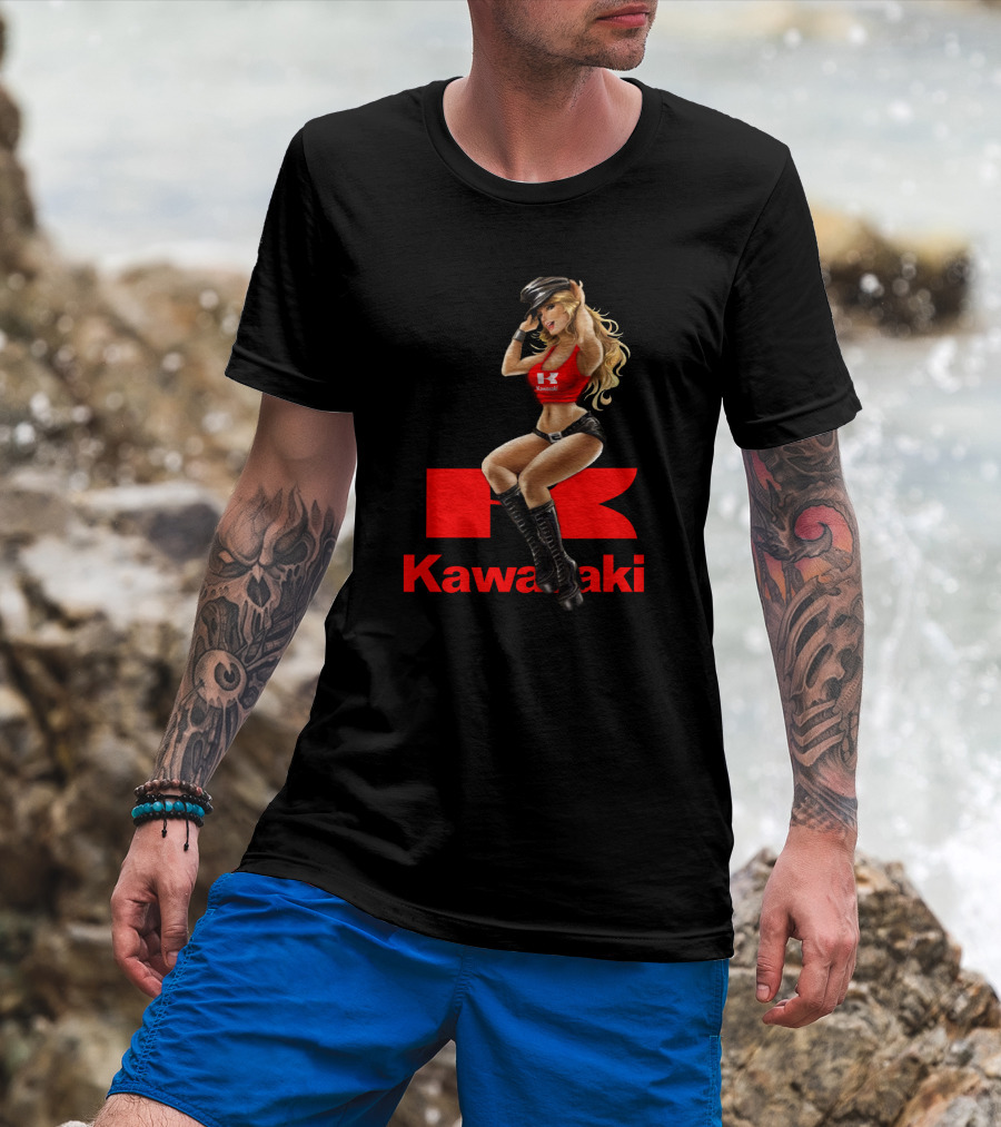 Kawasaki Girl In Red And Black Outfit With Cap And Boots T-Shirt