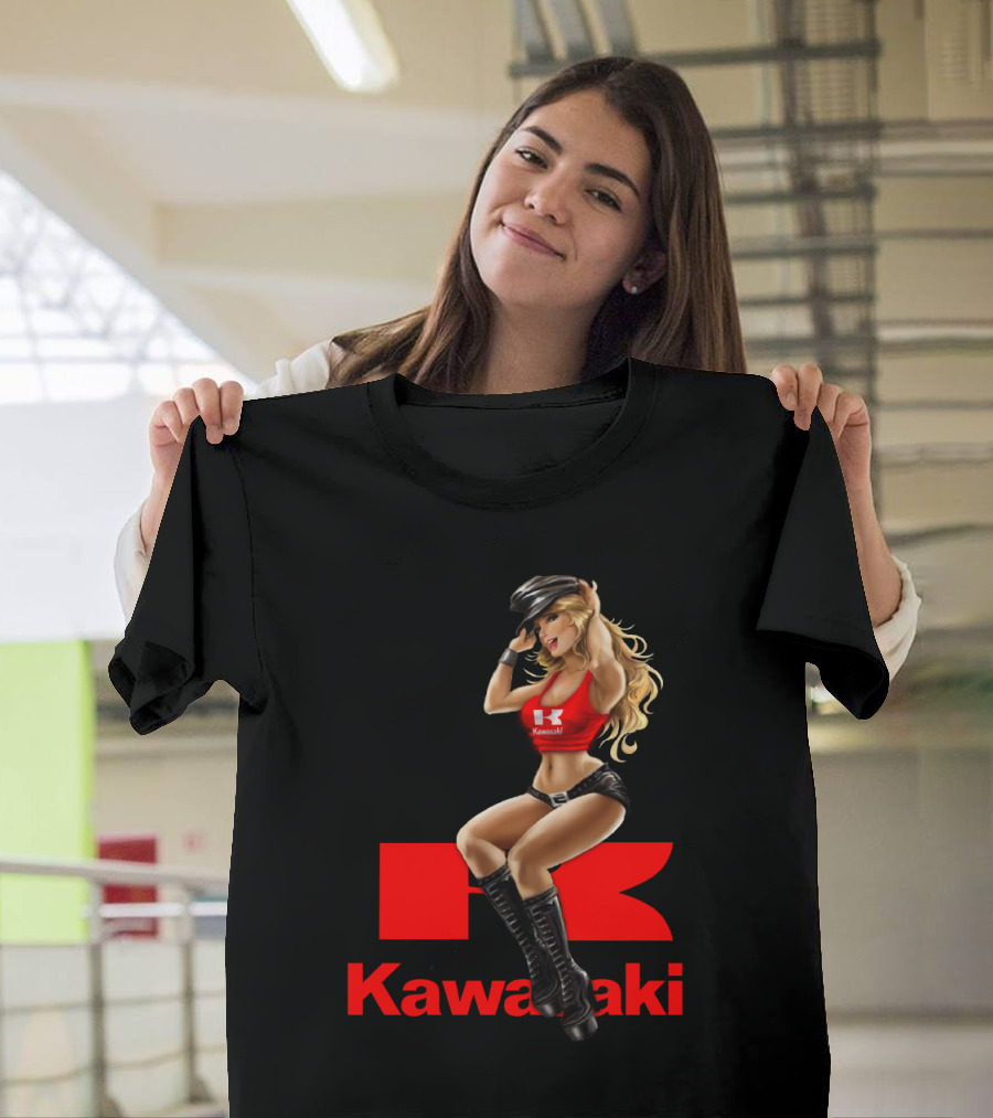 Kawasaki Girl In Red And Black Outfit With Cap And Boots T-Shirt