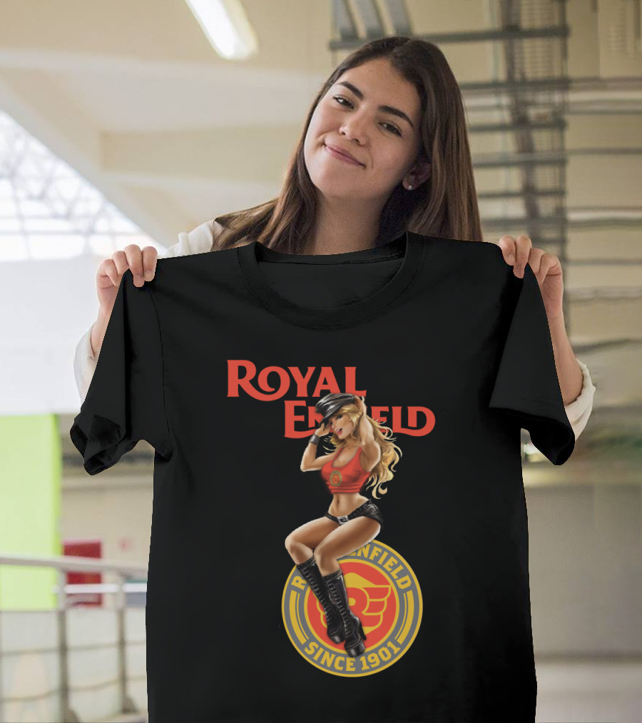Royal Enfield Since 1901 With Pin-Up Girl In Red Top T-Shirt