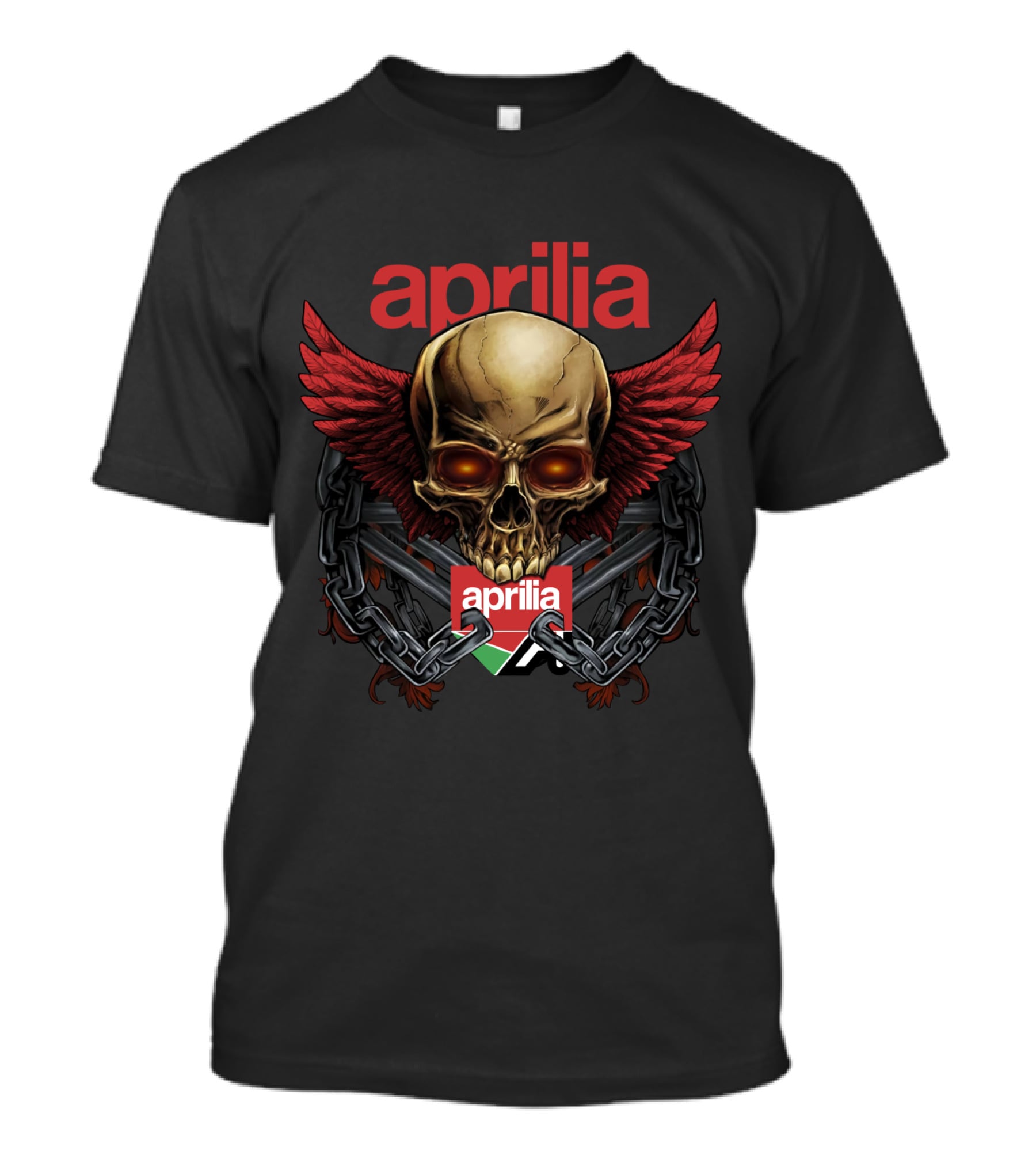 Aprilia Skull With Red Wings And Chains T-Shirt