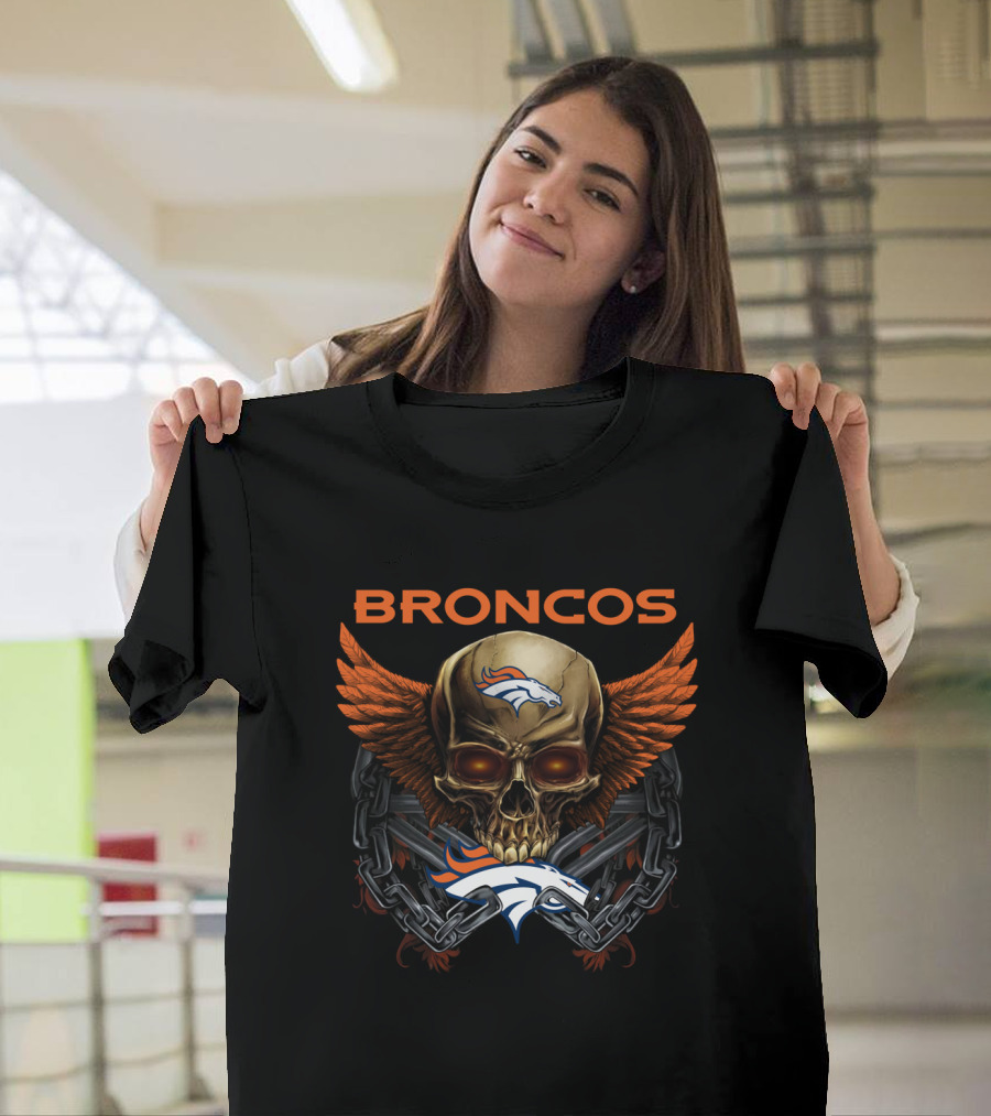 Broncos Skull Winged Logo With Chain And Horsehead T-Shirt