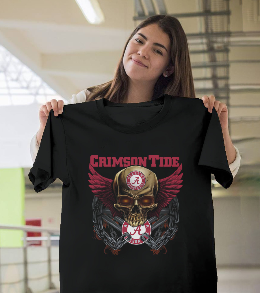 Crimson Tide Alabama Skull With Wings And Chains T-Shirt