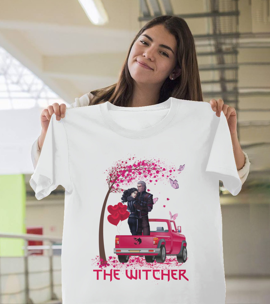 The Witcher Romantic Scene With Hearts And Butterflies T-Shirt