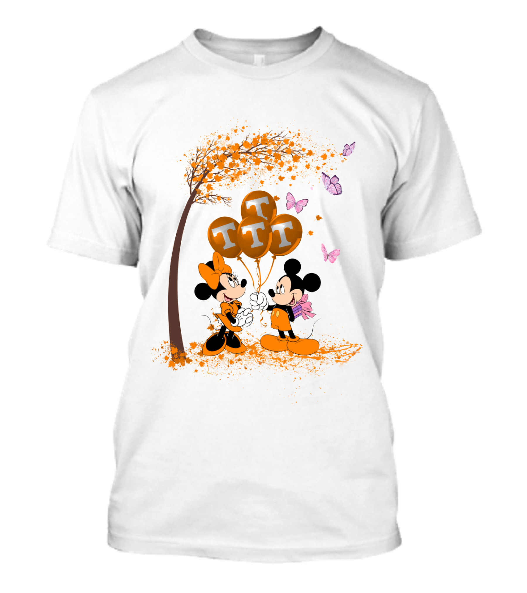 Ncaa Tennessee Volunteers Mickey And Minnie Tree Tt Balloons Butterflies T-Shirt