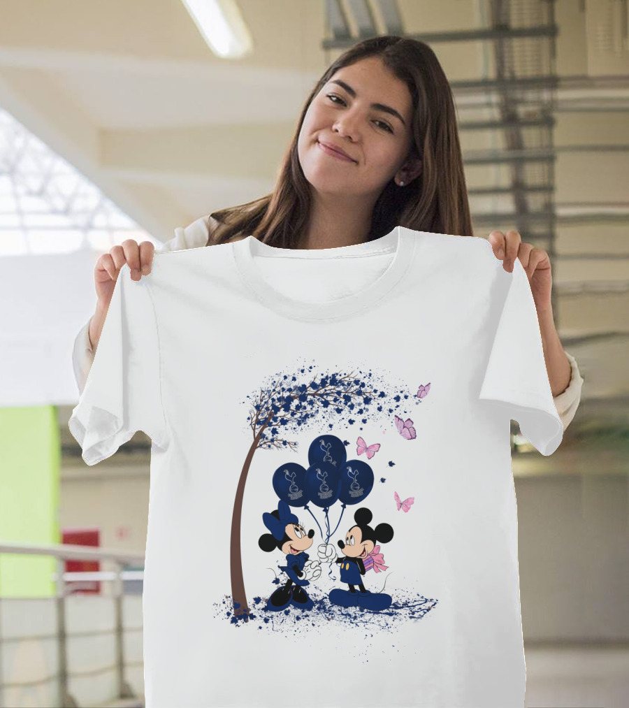 Premier League Tottenham Hotspur Mickey And Minnie Blue Balloons T-Shirt