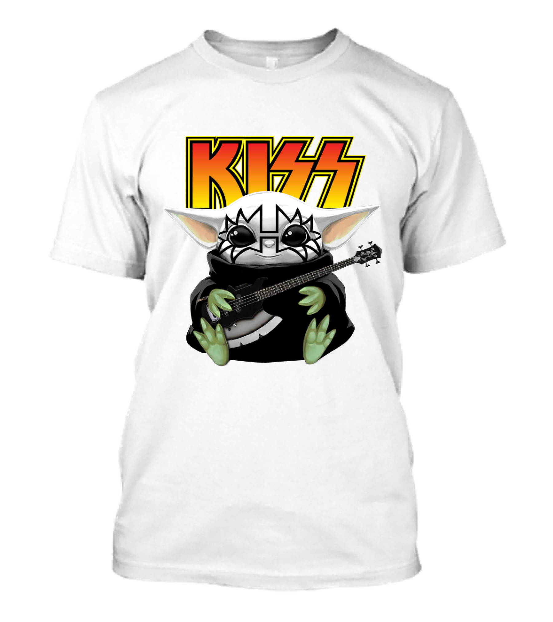 KISS Baby Yoda With Guitar In Tommy Thayer Makeup T-Shirt