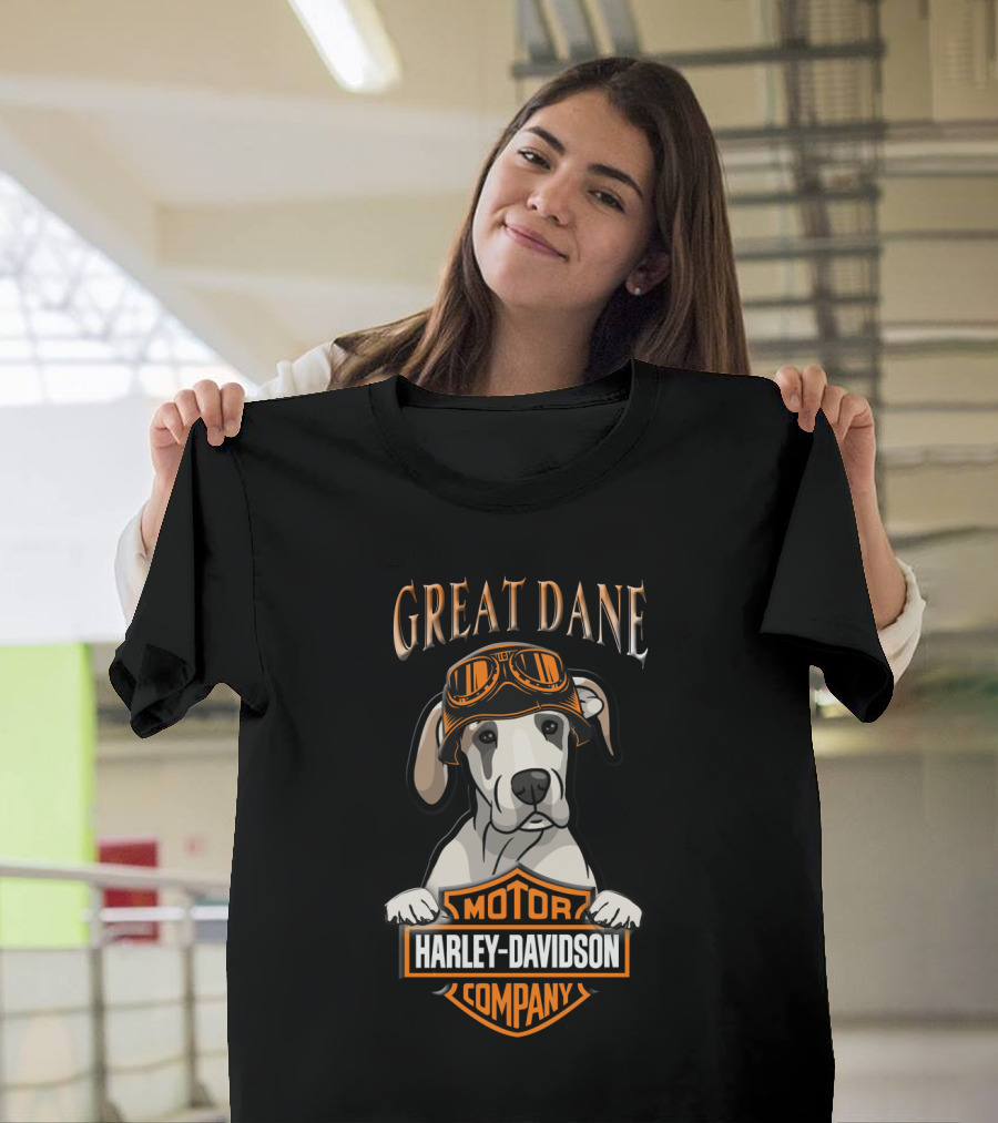 Great Dane Harley Davidson Motor Company Dog With Vintage Goggles T-Shirt