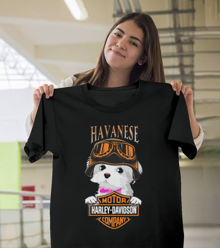 Havanese Harley Davidson Motor Company Dog With Goggles T-Shirt