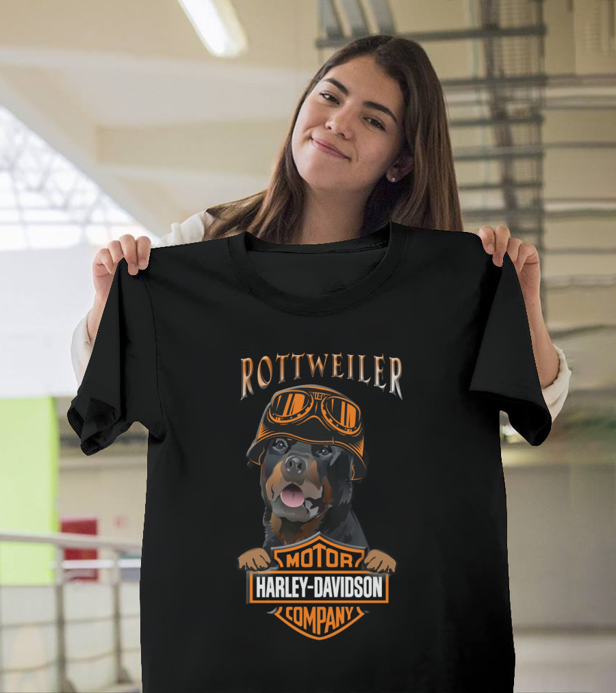 Rottweilers Harley Davidson Motorcycle Company Logo With Helmeted Dog T-Shirt