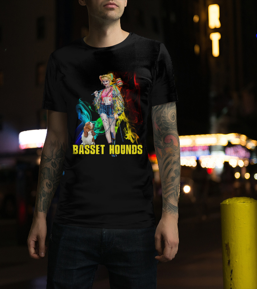 Harley Quinn Basset Hounds Colorful Smoke T-Shirt
