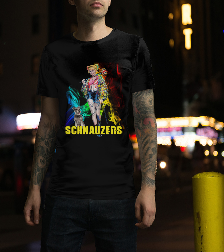 Harley Quinn Schnauzers Colorful Comic Style T-Shirt