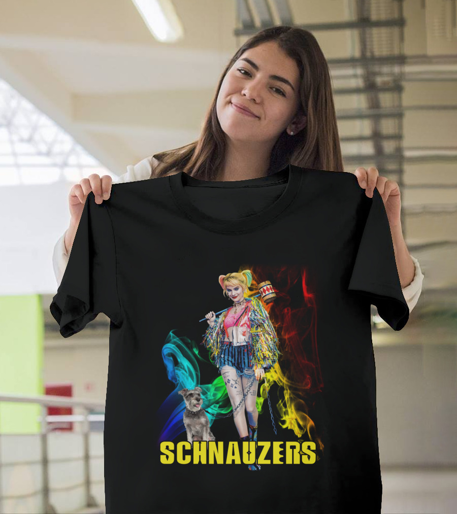 Harley Quinn Schnauzers Colorful Comic Style T-Shirt