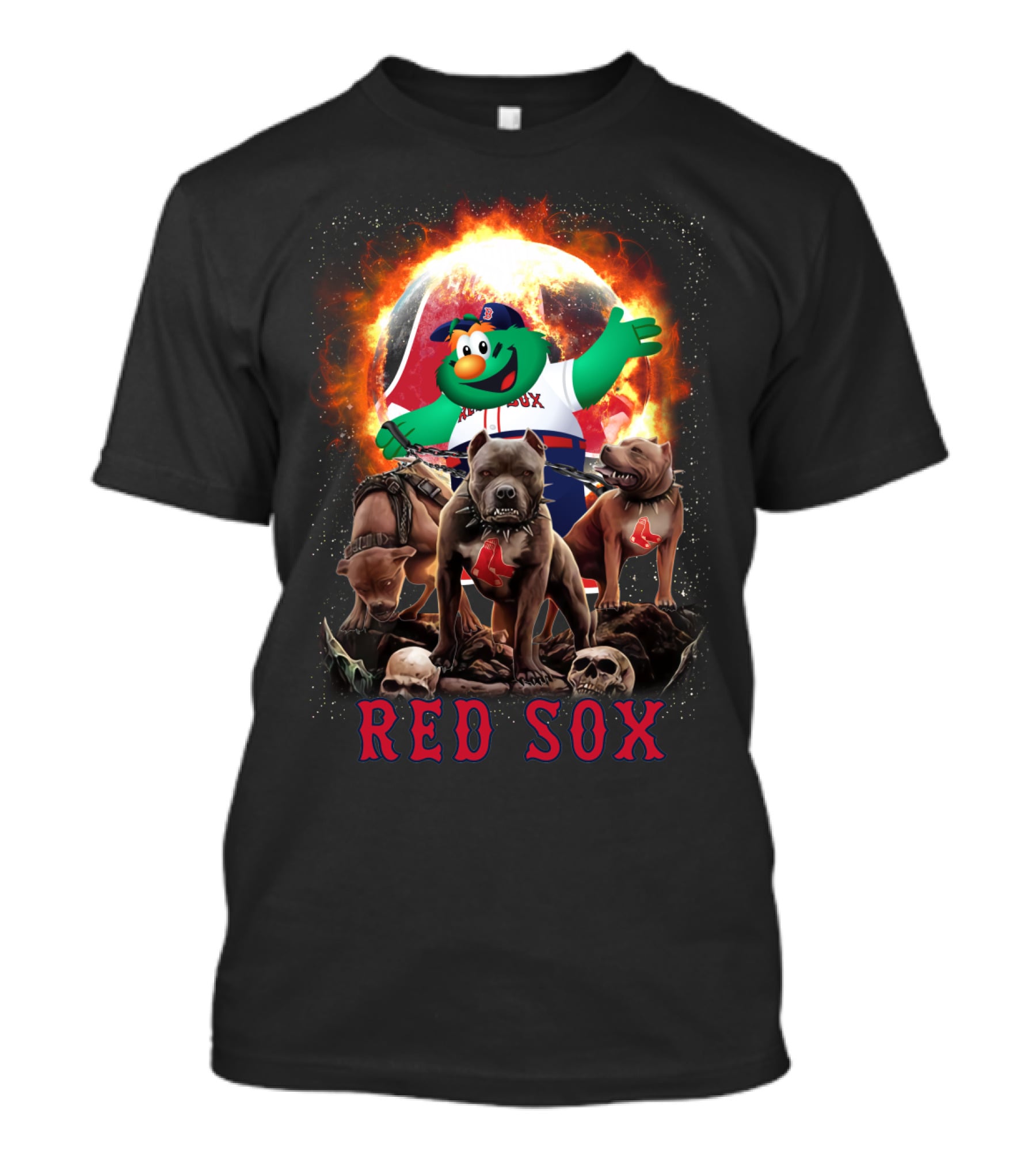 Boston Red Sox Wally Mascot With Fierce Bulldogs And Fiery T-Shirt