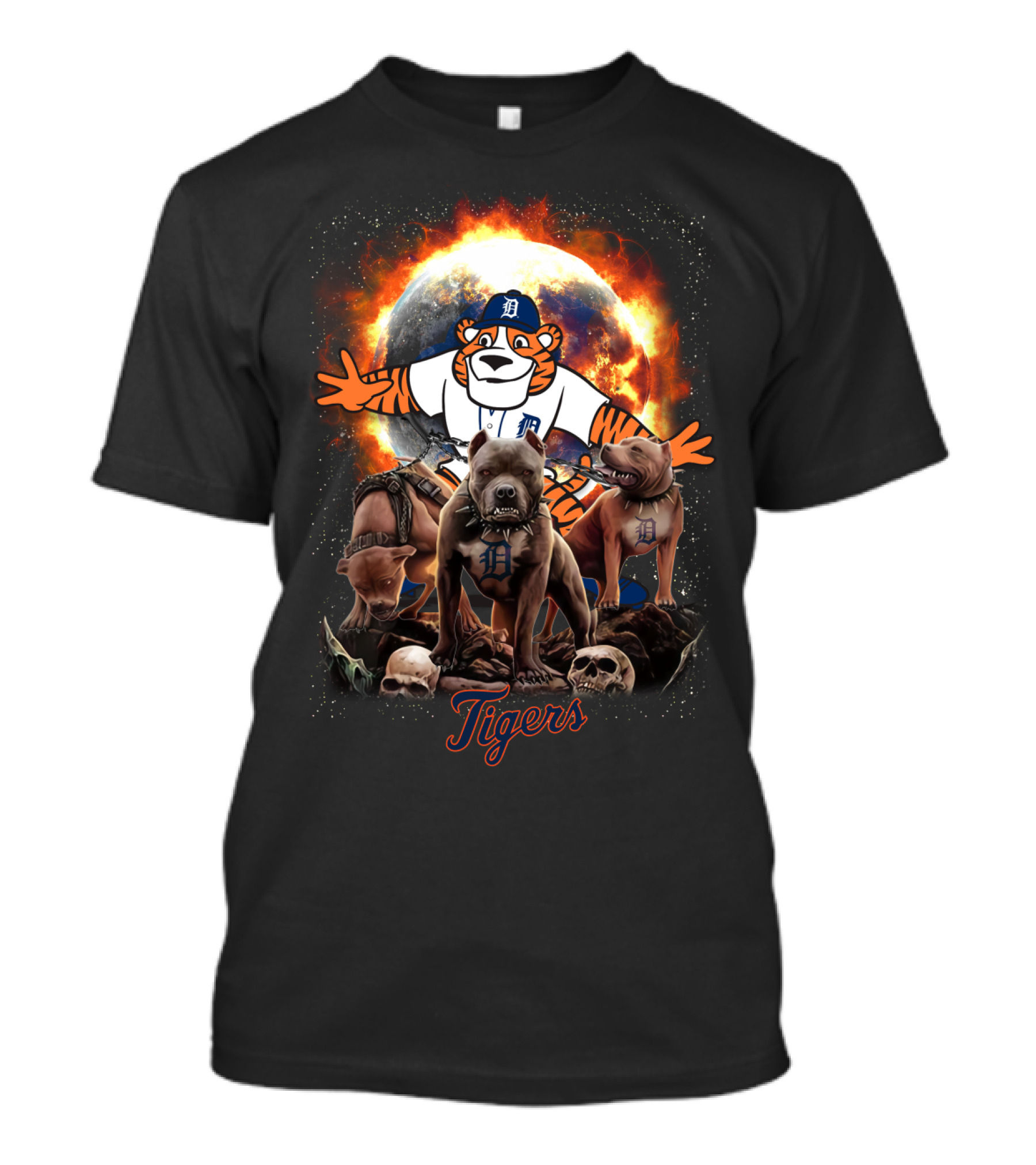 Tigers Dh 49 Detroit Bulldogs Skulls And Fire T-Shirt