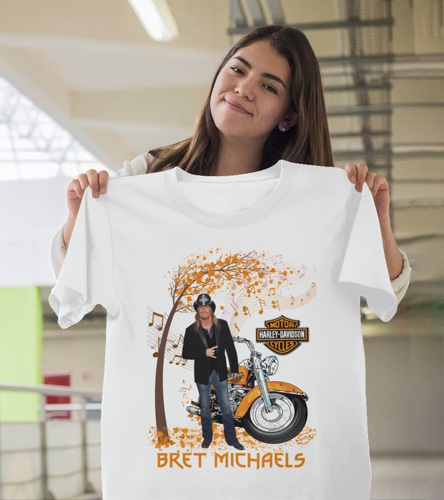 Bret Michaels Harley Davidson Motorcycles Musical Autumn Scene T-Shirt