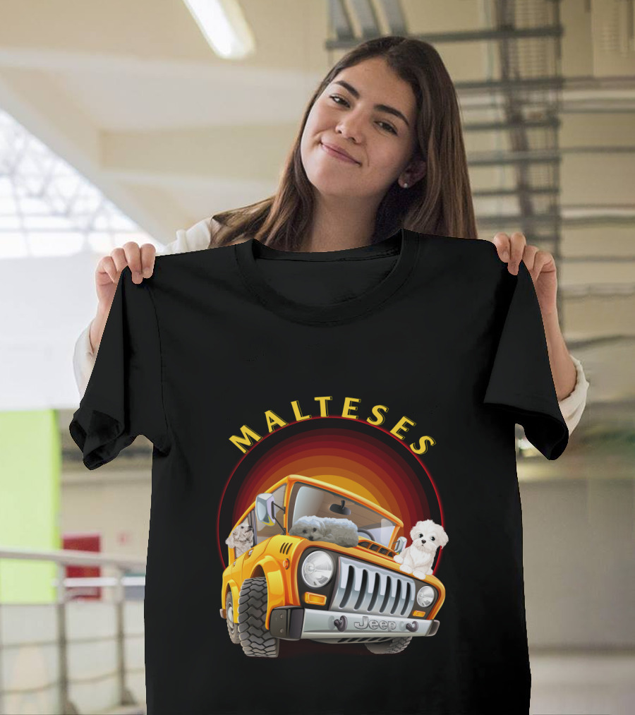 Malteses Jeep With Maltese Dogs T-Shirt
