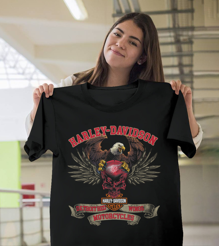 Harley Davidson Detroit Red Wings Motorcycles Eagle T-Shirt