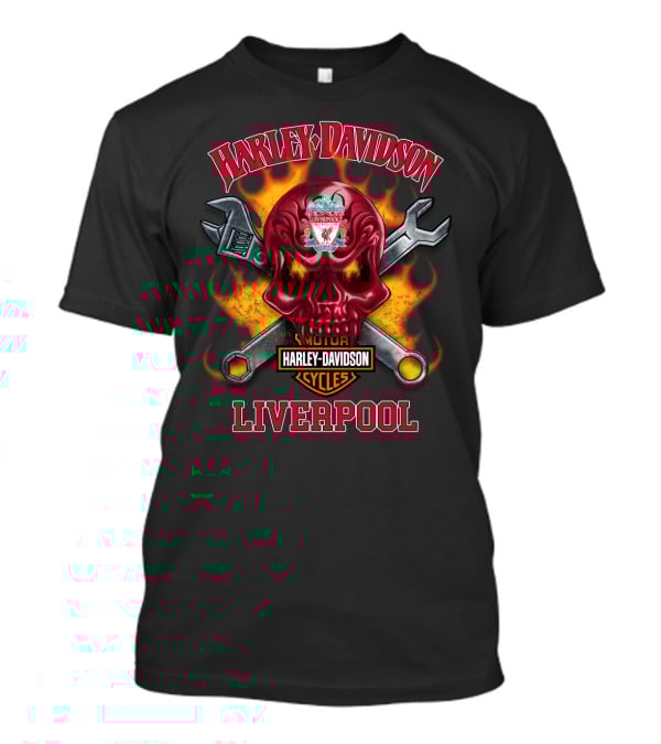 Harley Davidson Motor Cycles Liverpool Fire Skull Wrenches T-Shirt