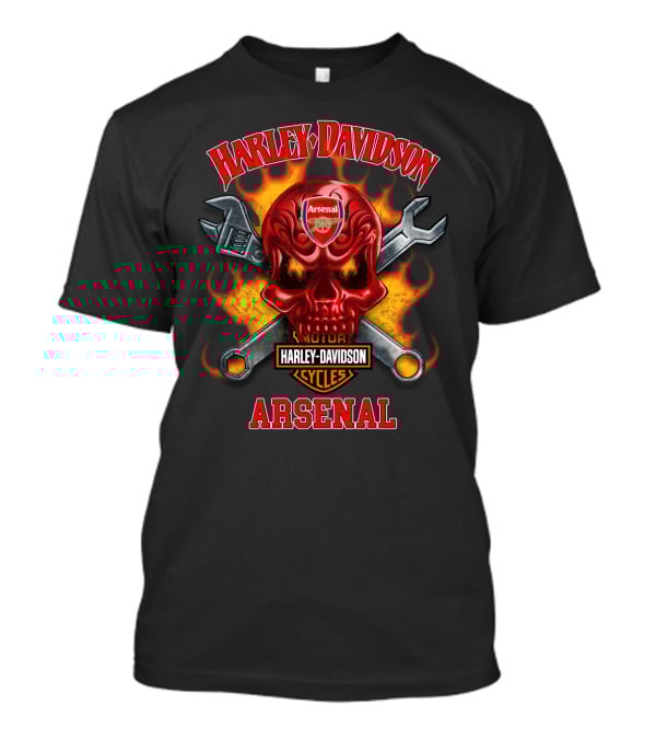 Harley Davidson Motor Cycles Arsenal Skull Wrench Flame T-Shirt