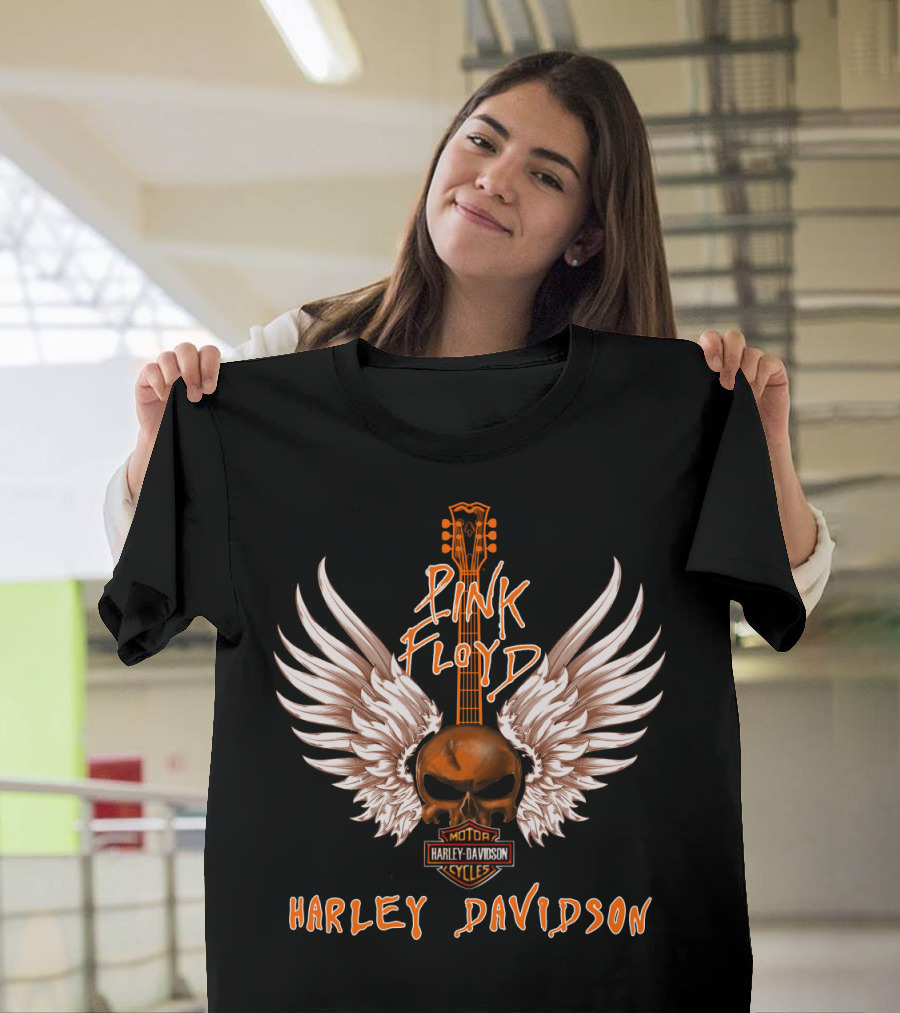 Pink Floyd Harley Davidson Motorcycles Skull Wings Guitar T-Shirt