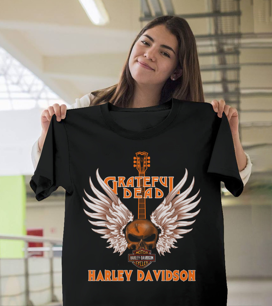 Grateful Dead Harley Davidson Skull Wings Guitar T-Shirt