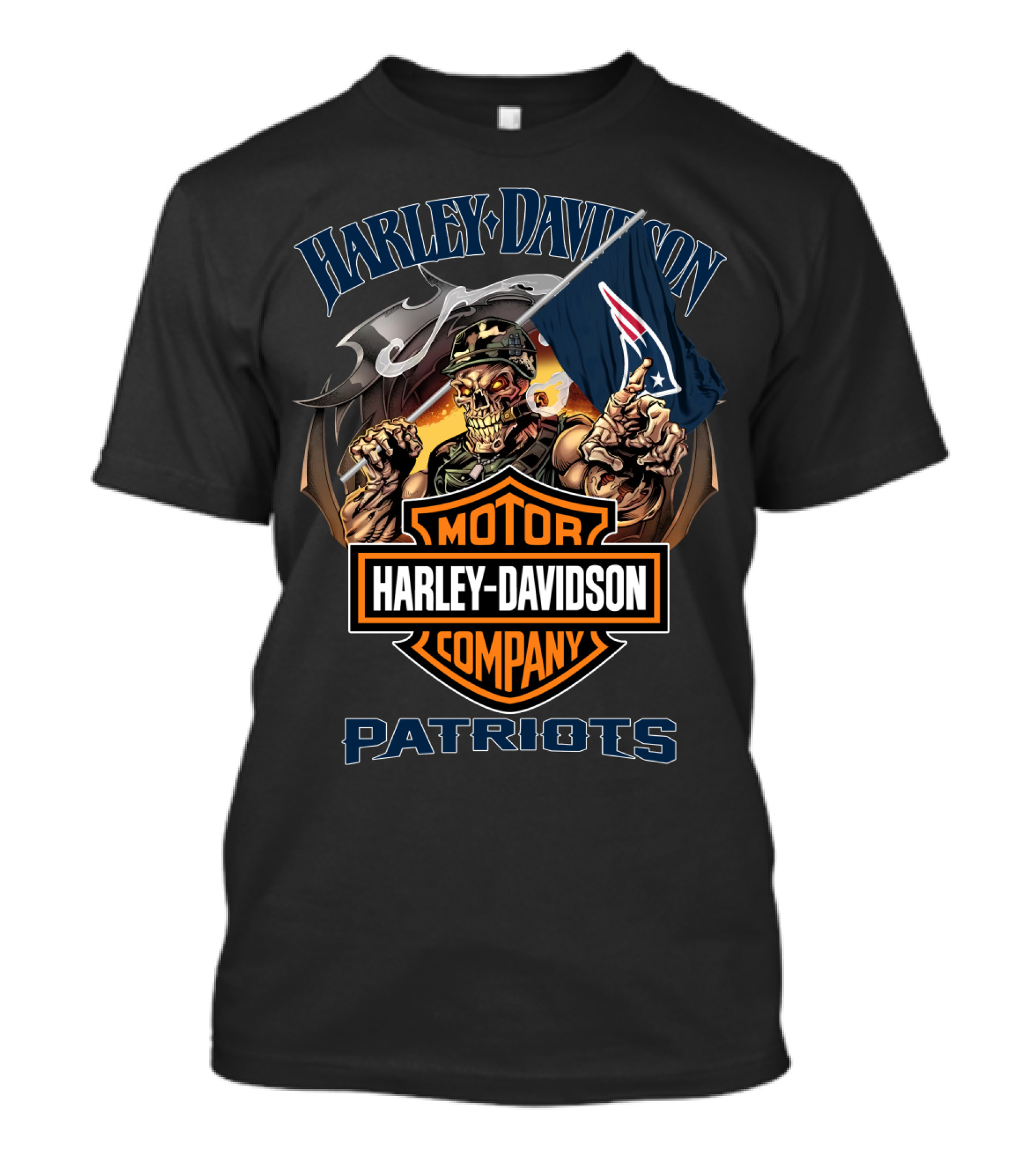 Harley Davidson Motor Company Patriots New England Skull T-Shirt