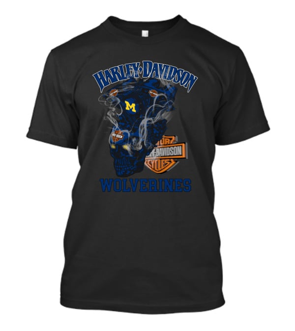 Harley Davidson Wolverines Michigan M Logo Skulls T-Shirt