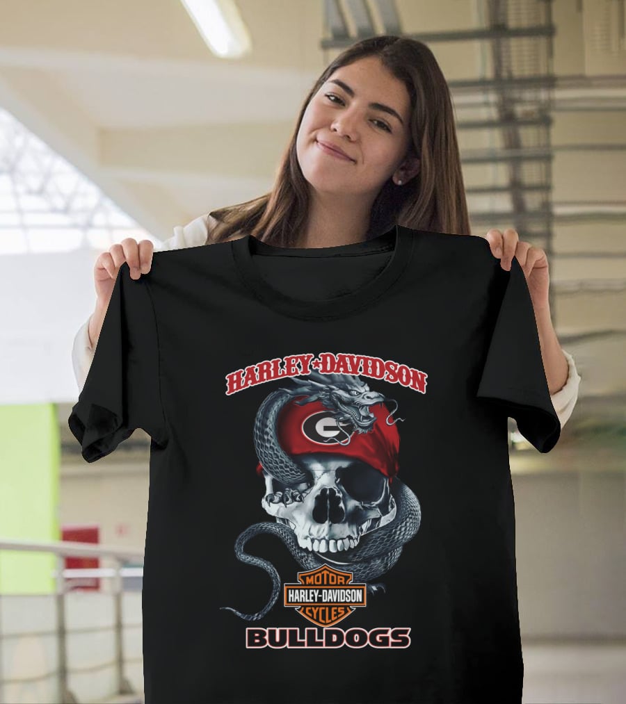 Harley Davidson Motor Cycles Bulldogs Skull Snake G T-Shirt