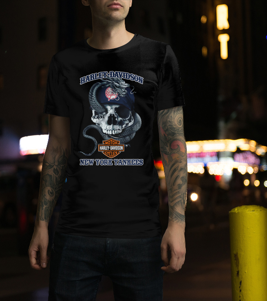 Harley Davidson New York Yankees Skull Snake T-Shirt